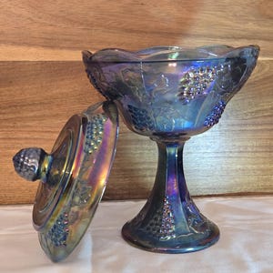 Vintage Carnival Glass Compote with lid