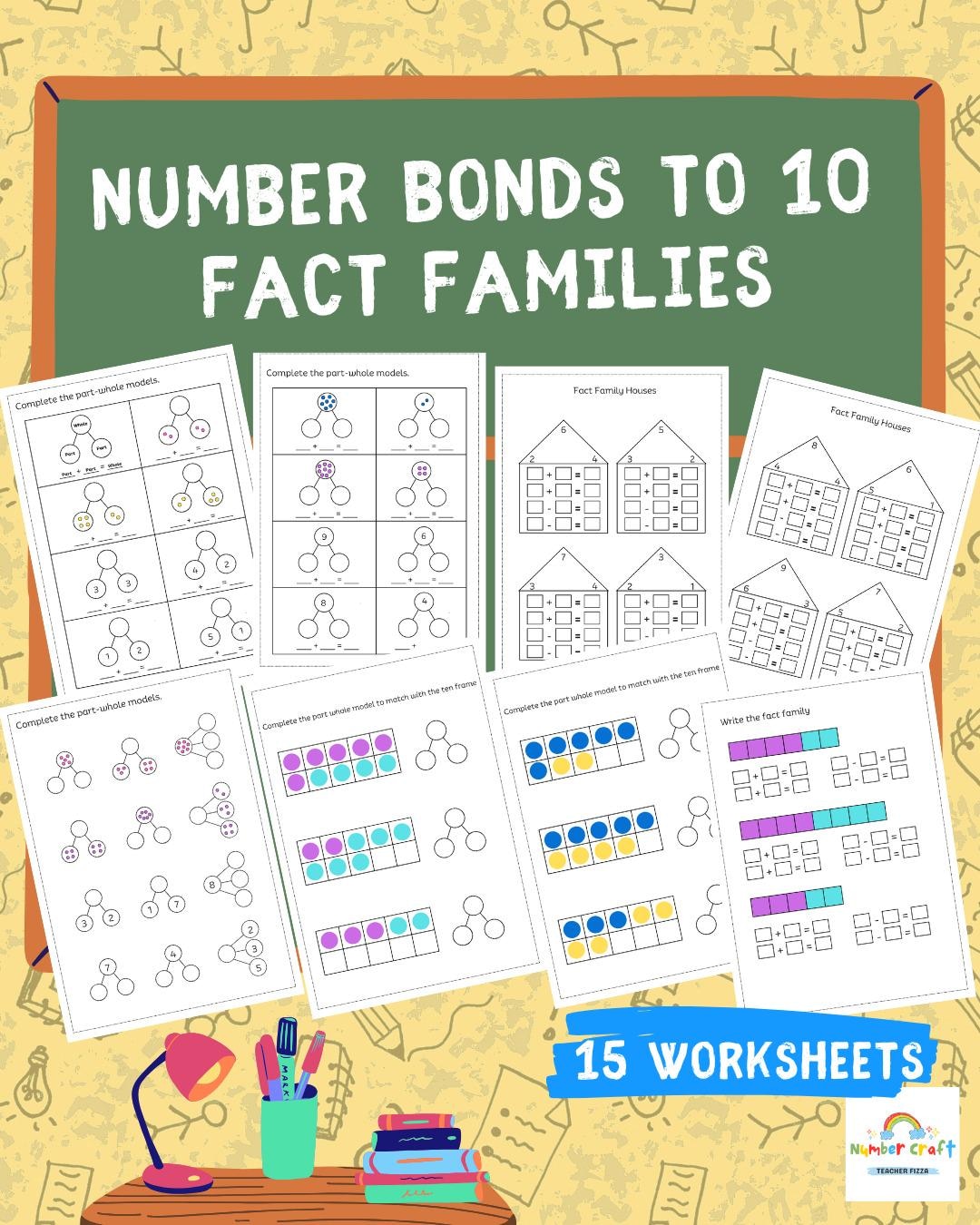 Number Bonds to 10 | 15 Worksheets | Part-whole Model | KS1 Maths Fact  Families,fact Families Work Sheets Number Bonds to 10, Ks1 Maths - Etsy, image size:1080x1350