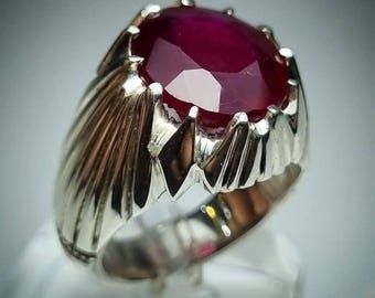 Handmade Natural Ruby Ring: 925 Sterling Silver