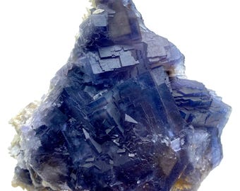 Fluorita cúbica fantasma de línea azul natural única de 690 gramos con calcita, procedente de Pakistán. Ideal para coleccionistas. Fluorita grabada.