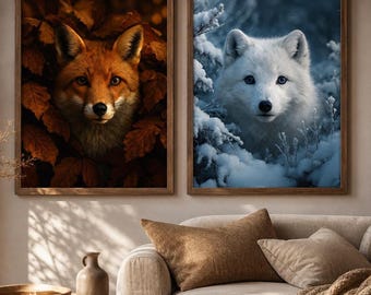 Red Fox & Arctic Fox Hidden Portraits – Set or Single Print