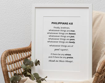 Philippians 4:8 Scripture Print | Bible Verse Wall Art (Digital Download)