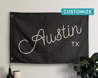Custom Hand Painted Cotton Canvas Flag: Script Lettering, Vintage Look