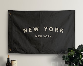 New York NY NYC Hand Painted Cotton Canvas Flag - Vintage Look | Wall Tapestry | Home Decor | Banner