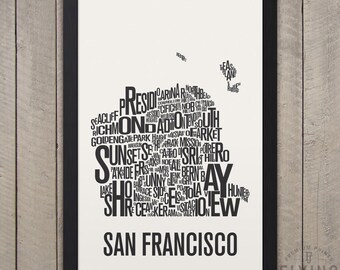 SAN FRANCISCO Neighborhood Typography City Map Print