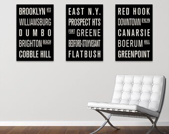 BROOKLYN Neighborhoods Collection of 3 Subway Sign Prints. Bus Scrolls.