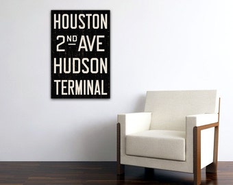 MANHATTAN New York City Distressed Subway Sign. Bus Scroll. Canvas 20 x 30 Rollsign Print