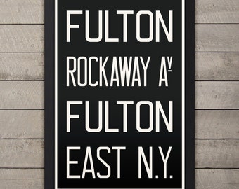 BROOKLYN (FULTON / ROCKAWAY) New York City Subway Sign. Bus Scroll. 12 x 18 Rollsign Print