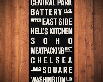 NEW YORK CITY Subway Sign. Bus Scroll. Destination List - Canvas 24" x 48"