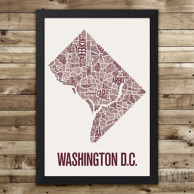 WASHINGTON DC Neighborhood Typography City Map Print Rosewood