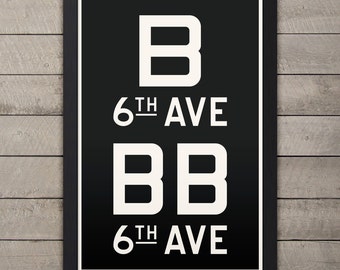 BROOKLYN & MANHATTAN (6TH Ave) New York City Subway Sign. Bus Scroll. 12 x 18 Rollsign Print