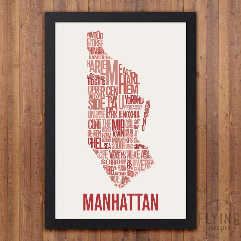 MANHATTAN New York City Typography Map Print Ruby Red