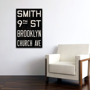 BROOKLYN New York City Distressed Subway Sign. Bus Scroll. Canvas 20 x 30 Rollsign Print