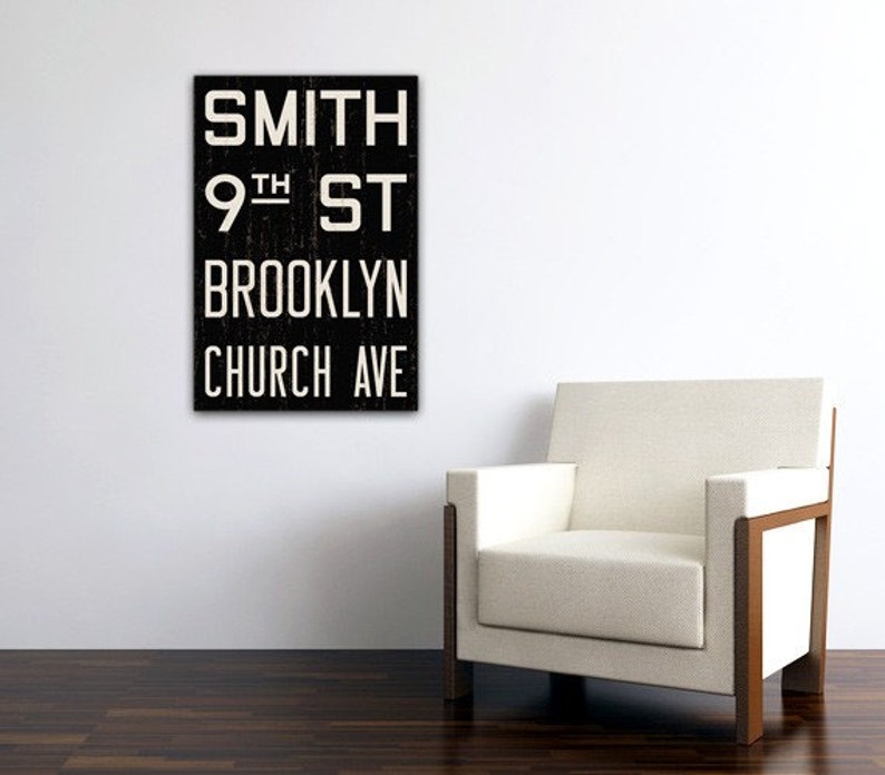 BROOKLYN New York City Distressed Subway Sign. Bus Scroll. Canvas 20 x 30 Rollsign Print image 1