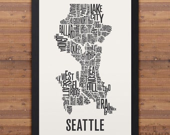 SEATTLE Neighborhood Typography City Map Print