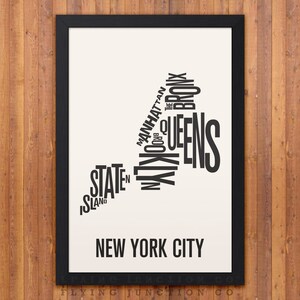 NEW YORK CITY Boroughs Typography Map Print 12 x 18 image 2