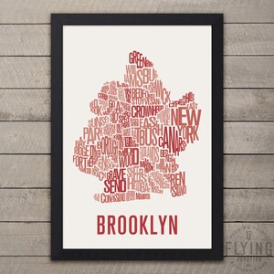 BROOKLYN New York Neighborhood Typography City Map Print Ruby Red