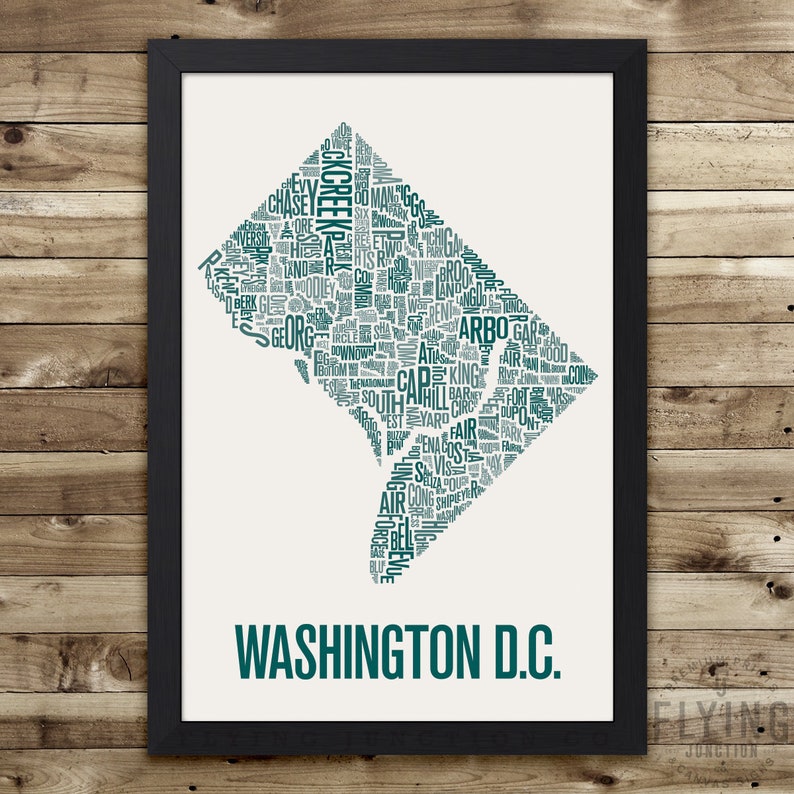 WASHINGTON DC Neighborhood Typography City Map Print Emerald Green