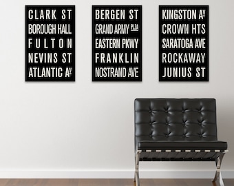 BROOKLYN Subway Sign Prints. Bus Scrolls (Collection of 3)