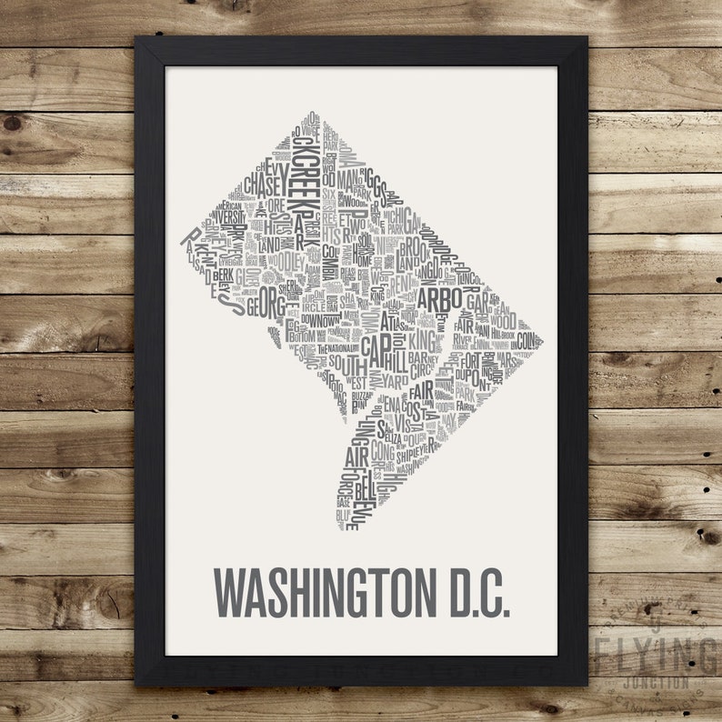WASHINGTON DC Neighborhood Typography City Map Print Medium Gray