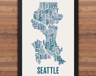 SEATTLE Neighborhood Typography City Map Print