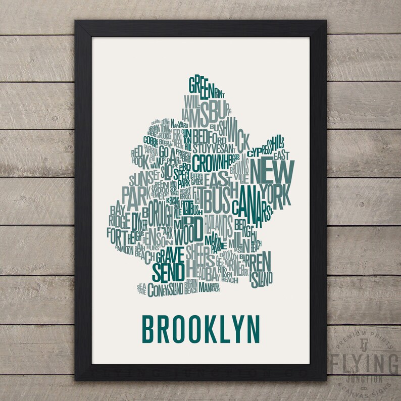 BROOKLYN New York Neighborhood Typography City Map Print Emerald Green