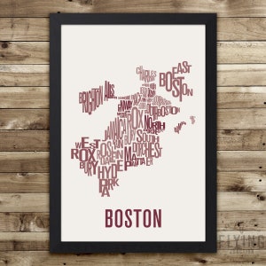 Boston Neighborhood Typography City Map Print Rosewood