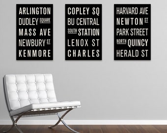 BOSTON Collection of 3 Subway Sign Prints. Bus Scrolls.