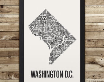 WASHINGTON DC Neighborhood Typography City Map Print