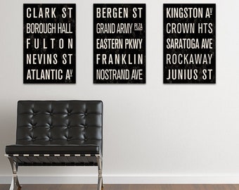 BROOKLYN Subway Sign Prints. Bus Scrolls (Collection of 3) - 12 x 18