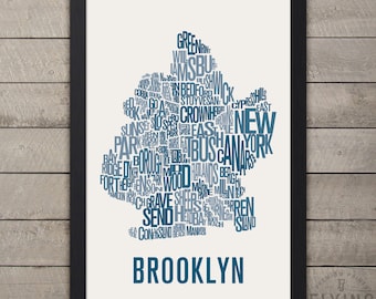 BROOKLYN NYC Neighborhood Typography Map Print