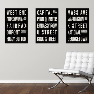 Washington D.C. COLLECTION of 3 Subway Sign Prints. Bus Scrolls.