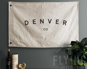 Denver Colorado Hand Painted Cotton Canvas Flag - Vintage Look | Wall Tapestry | Home Decor | Banner