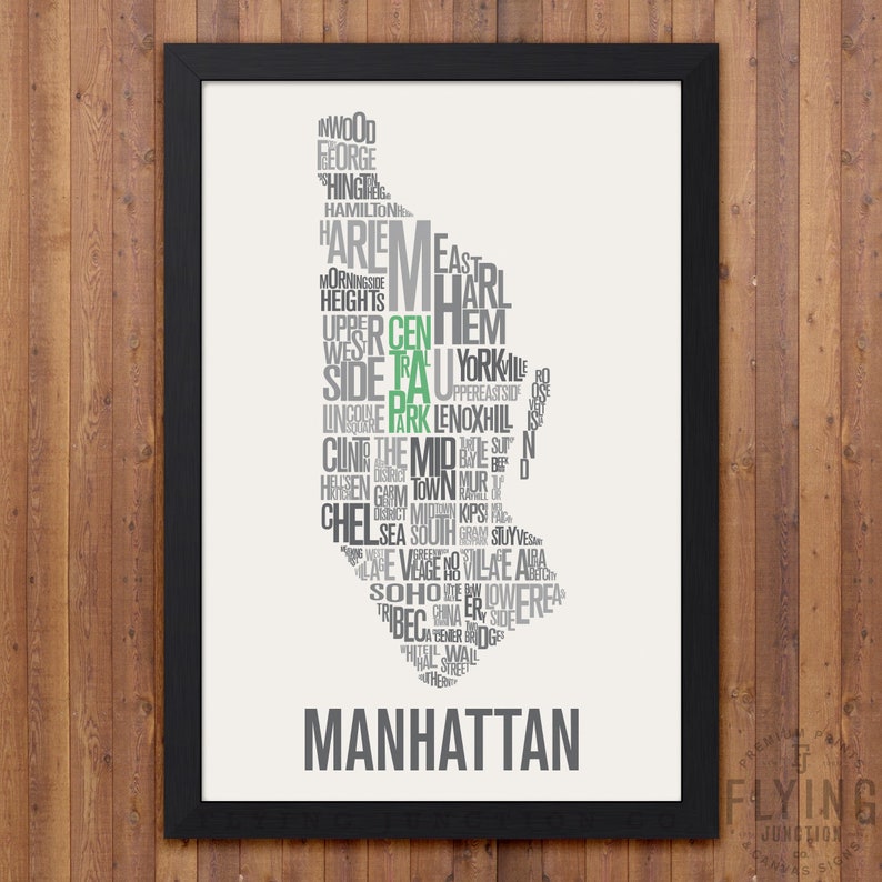 MANHATTAN New York City Typography Map Print Medium Gray