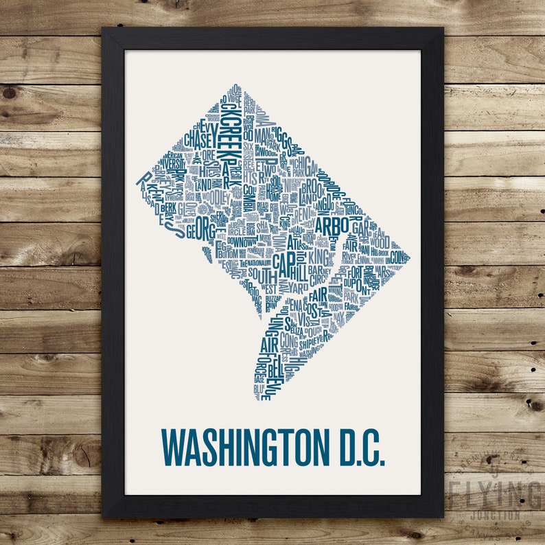 WASHINGTON DC Neighborhood Typography City Map Print Oxford Blue
