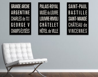 PARIS METRO Subway Sign Prints. Bus Scrolls (Collection of 3)