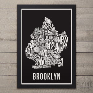 BROOKLYN New York Neighborhood Typography City Map Print White w/Black Back