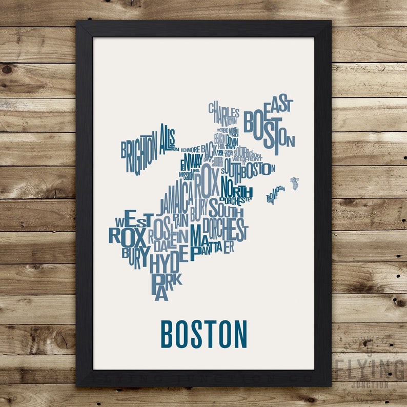 Boston Neighborhood Typography City Map Print Oxford Blue