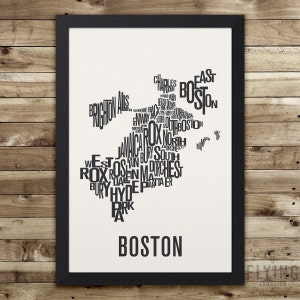 Boston Neighborhood Typography City Map Print White w/Black Back