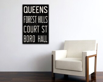 QUEENS New York City Distressed Subway Sign. Bus Scroll. Canvas 20 x 30 Rollsign Print