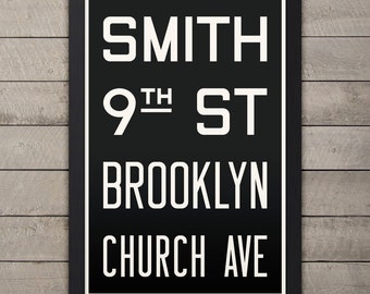 BROOKLYN (SMITH / 9th ST) New York City Subway Sign. Bus Scroll. 12 x 18 Rollsign Print