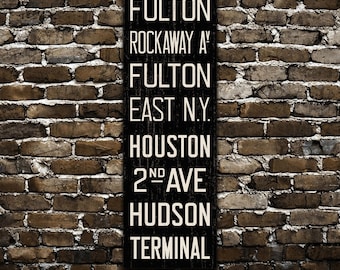 BROOKLYN & MANHATTAN New York City Distressed Subway Sign. Bus Scroll. Canvas 20 x 60 Rollsign Print