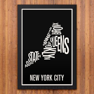 NEW YORK CITY Boroughs Typography Map Print 12 x 18 image 1