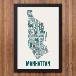 MANHATTAN New York City Typography Map Print Emerald Green