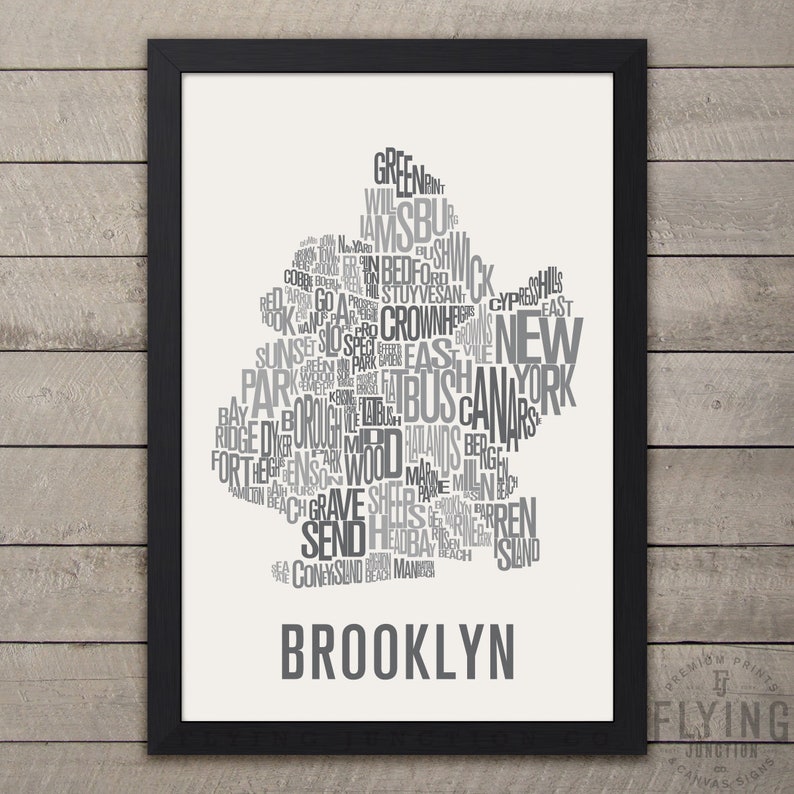 BROOKLYN New York Neighborhood Typography City Map Print Medium Gray