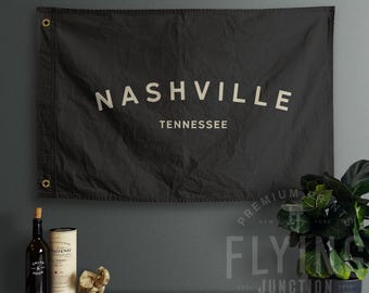 Nashville Tennessee Hand Painted Cotton Canvas Flag - Vintage Look | Wall Tapestry | Home Decor | Banner