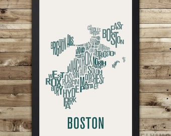 Boston Neighborhood Typography City Map Print