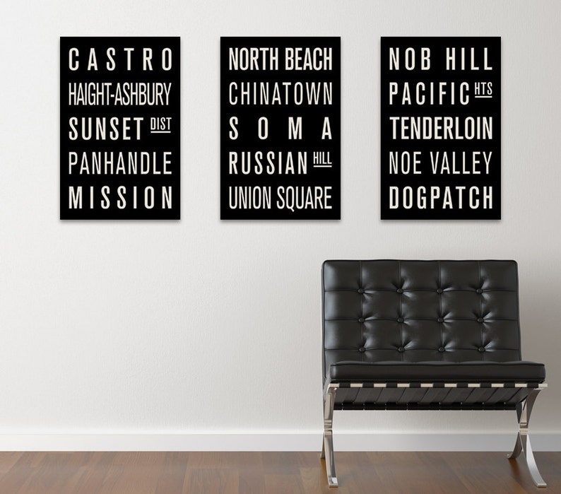 SAN FRANCISCO Subway Sign Prints. Bus Scrolls Collection of 3 image 1