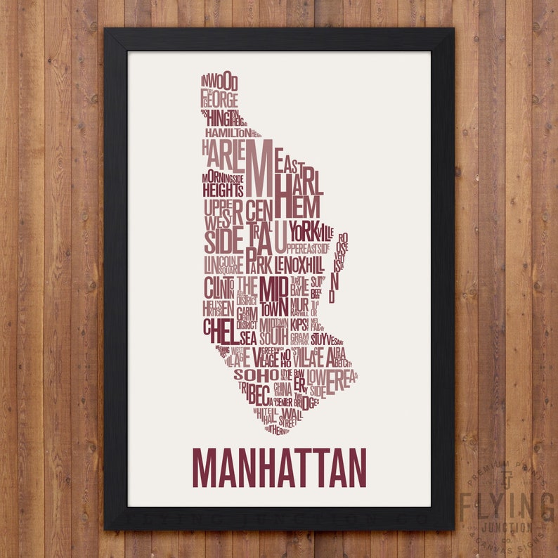 MANHATTAN New York City Typography Map Print Rosewood