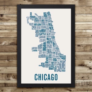 CHICAGO Neighborhood Typography City Map Print